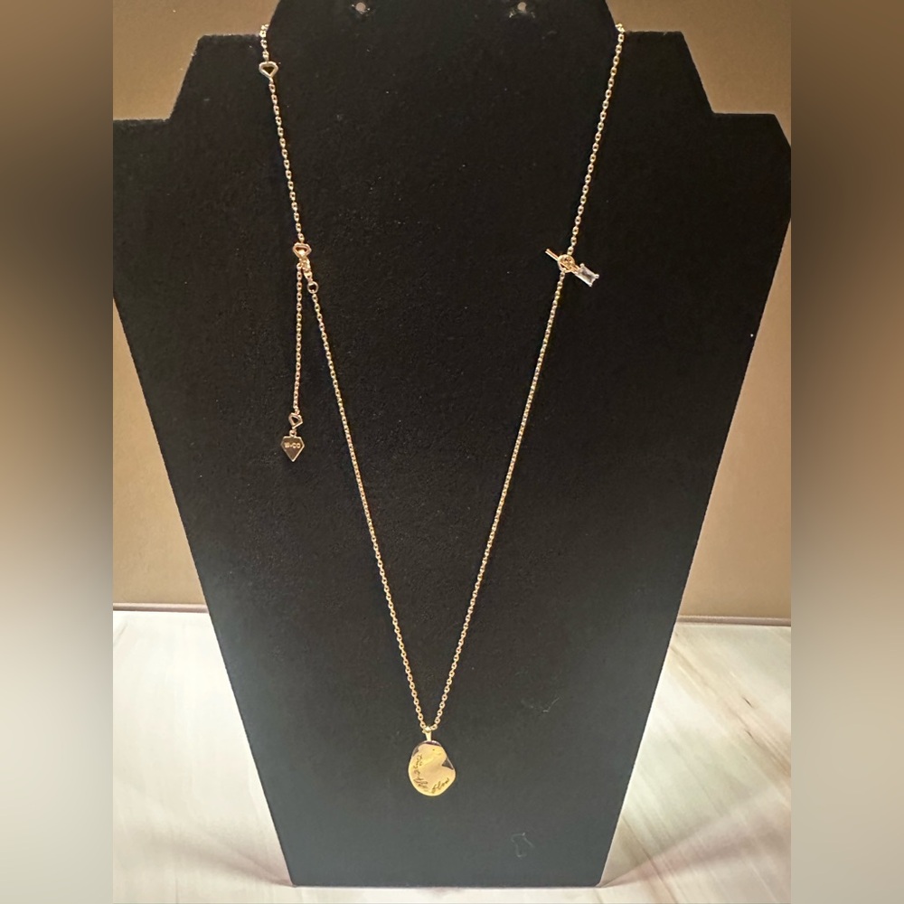“Trust the flow” Gold Necklace with Heart and Crystal Charms